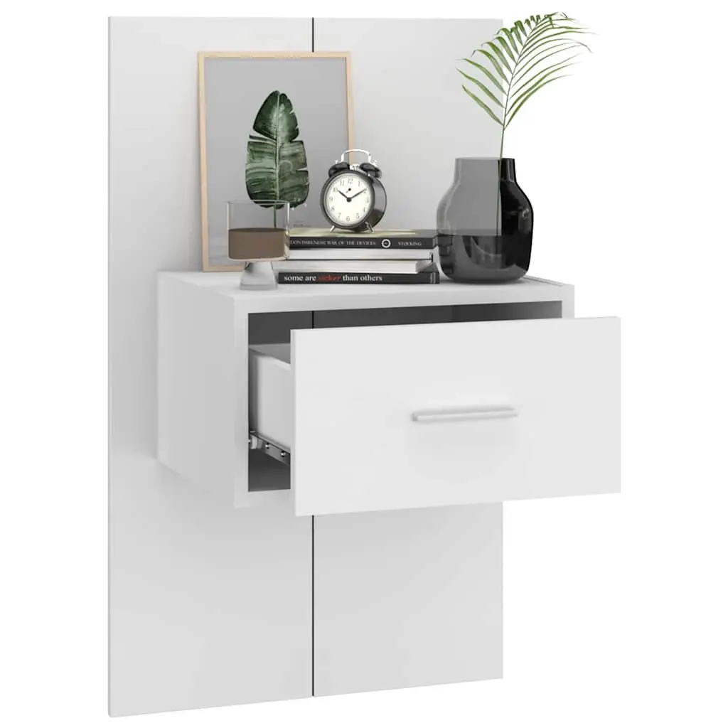 White Engineered Wood Bedside Cabinet with Drawer