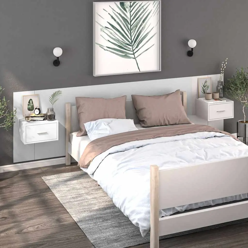 White Engineered Wood Bedside Cabinet with Drawer