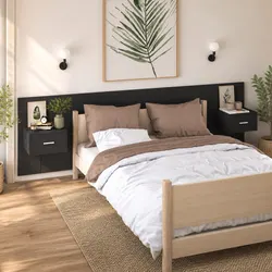 Black Wall-mounted Bedside Cabinets, 2 pcs