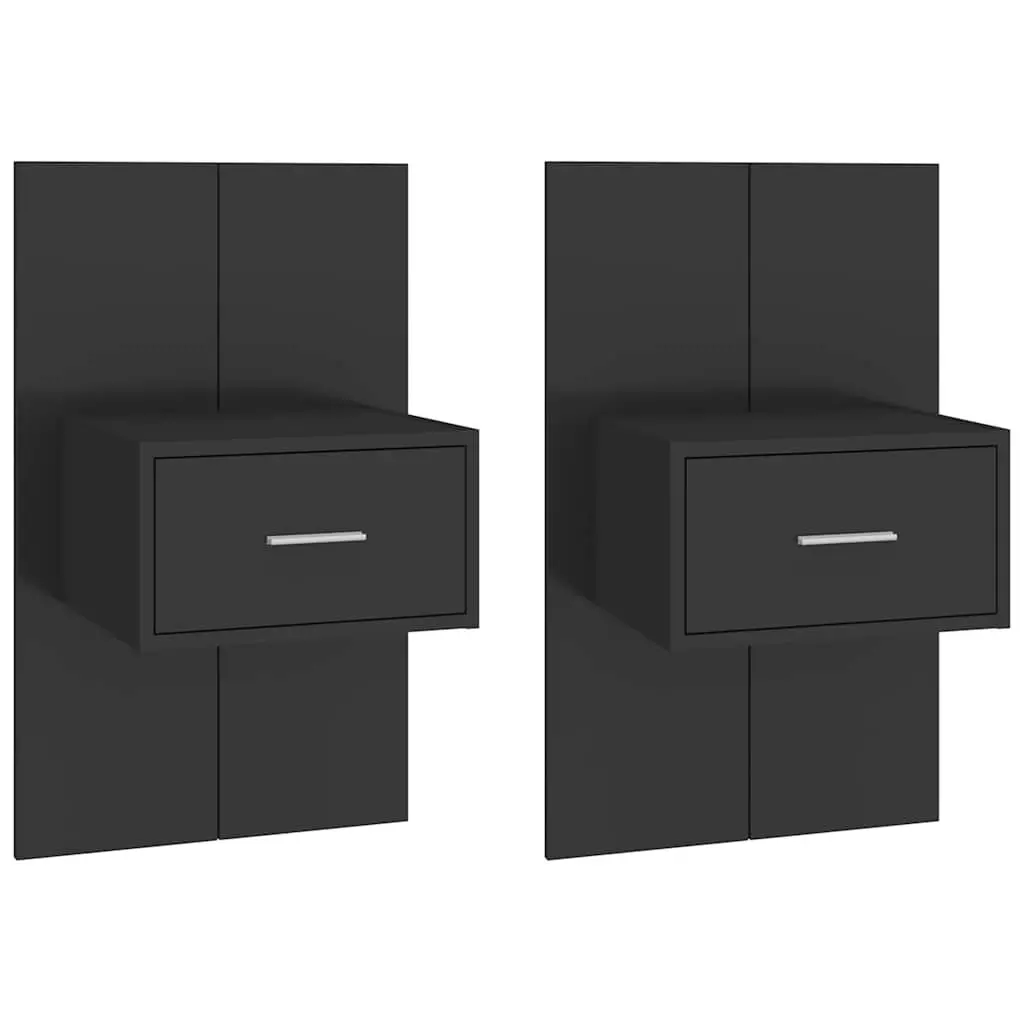 Wall-mounted Bedside Cabinets Black Floating Storage Drawer Bedroom 2 Piece
