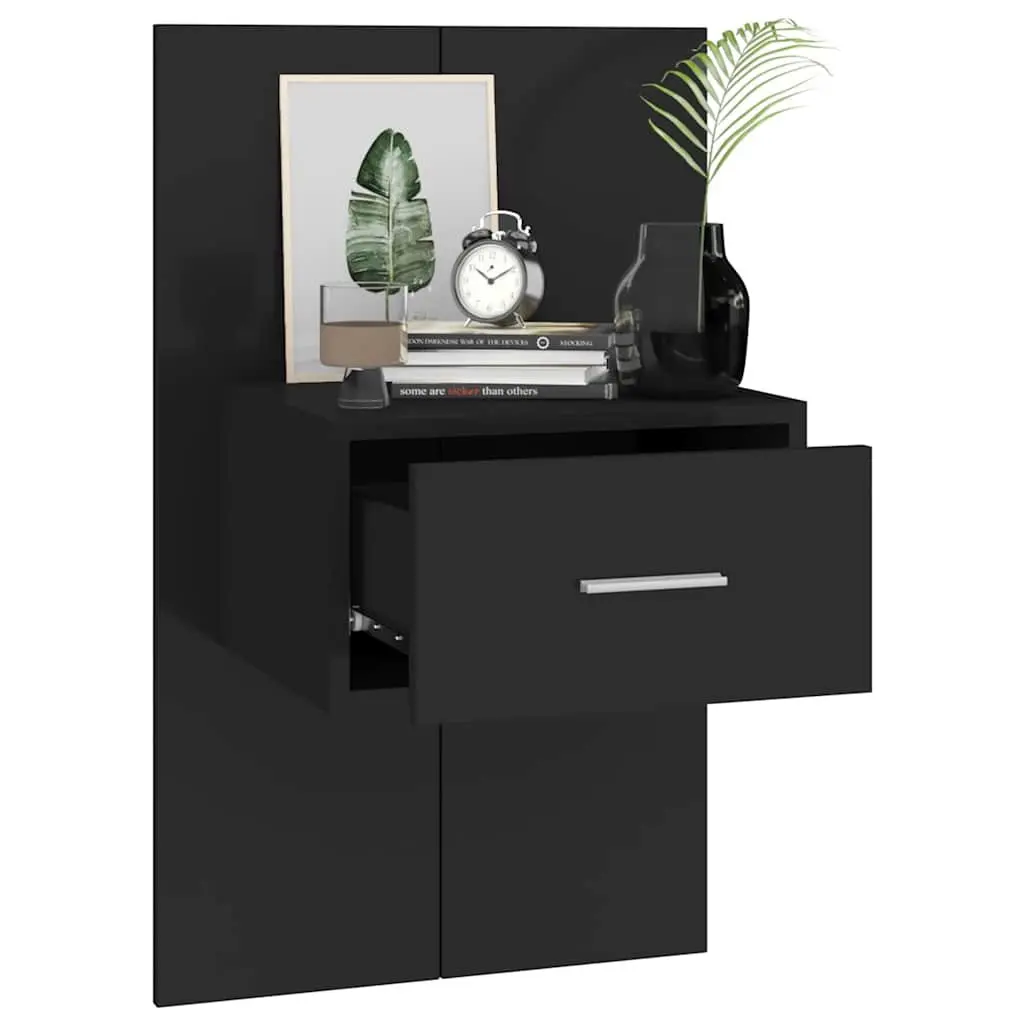 Wall-mounted Bedside Cabinets Black Floating Storage Drawer Bedroom 2 Piece