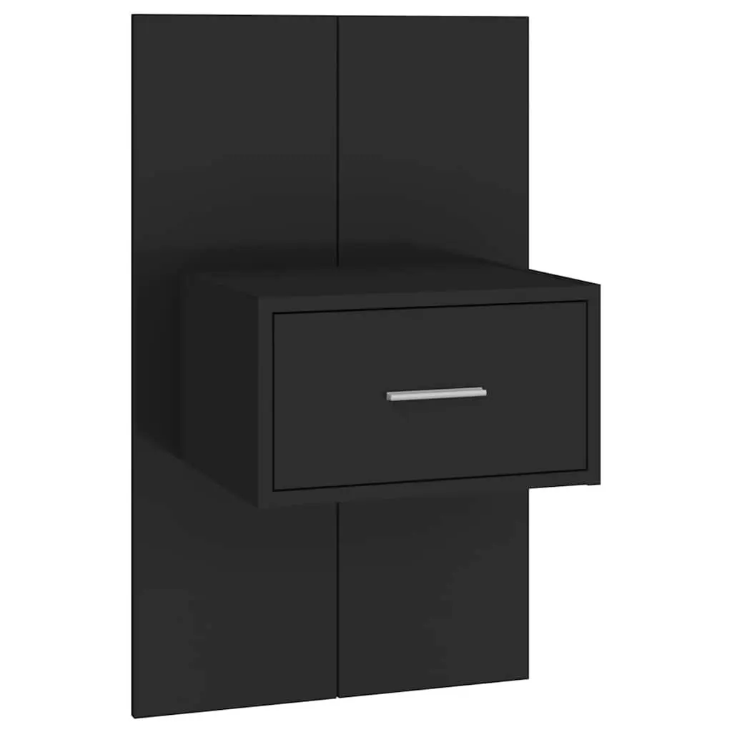 Wall-mounted Bedside Cabinets Black Floating Storage Drawer Bedroom 2 Piece