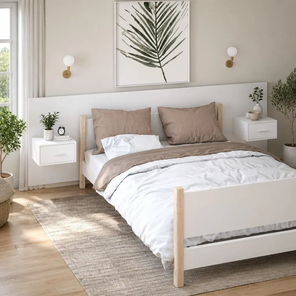 2 pcs Floating Bedside Cabinets with Spacious Drawers