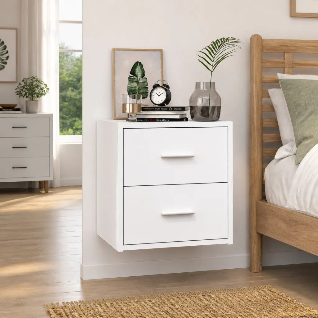 Wall-Mounted Bedside Cabinet with Storage Drawer