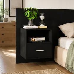 Black Wall-mounted Bedside Cabinet Specifications and Details