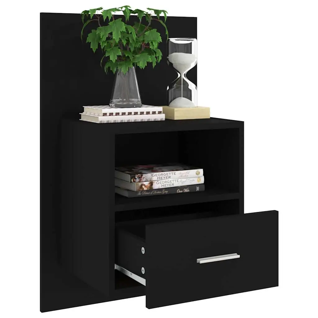 Wall-mounted Bedside Cabinet for Bedroom Black Floating Storage Drawer