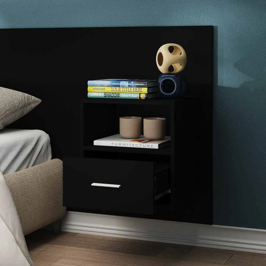 Wall-mounted Bedside Cabinet for Bedroom Black Floating Storage Drawer