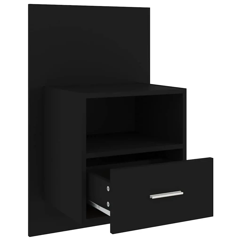 Wall-mounted Bedside Cabinet for Bedroom Black Floating Storage Drawer