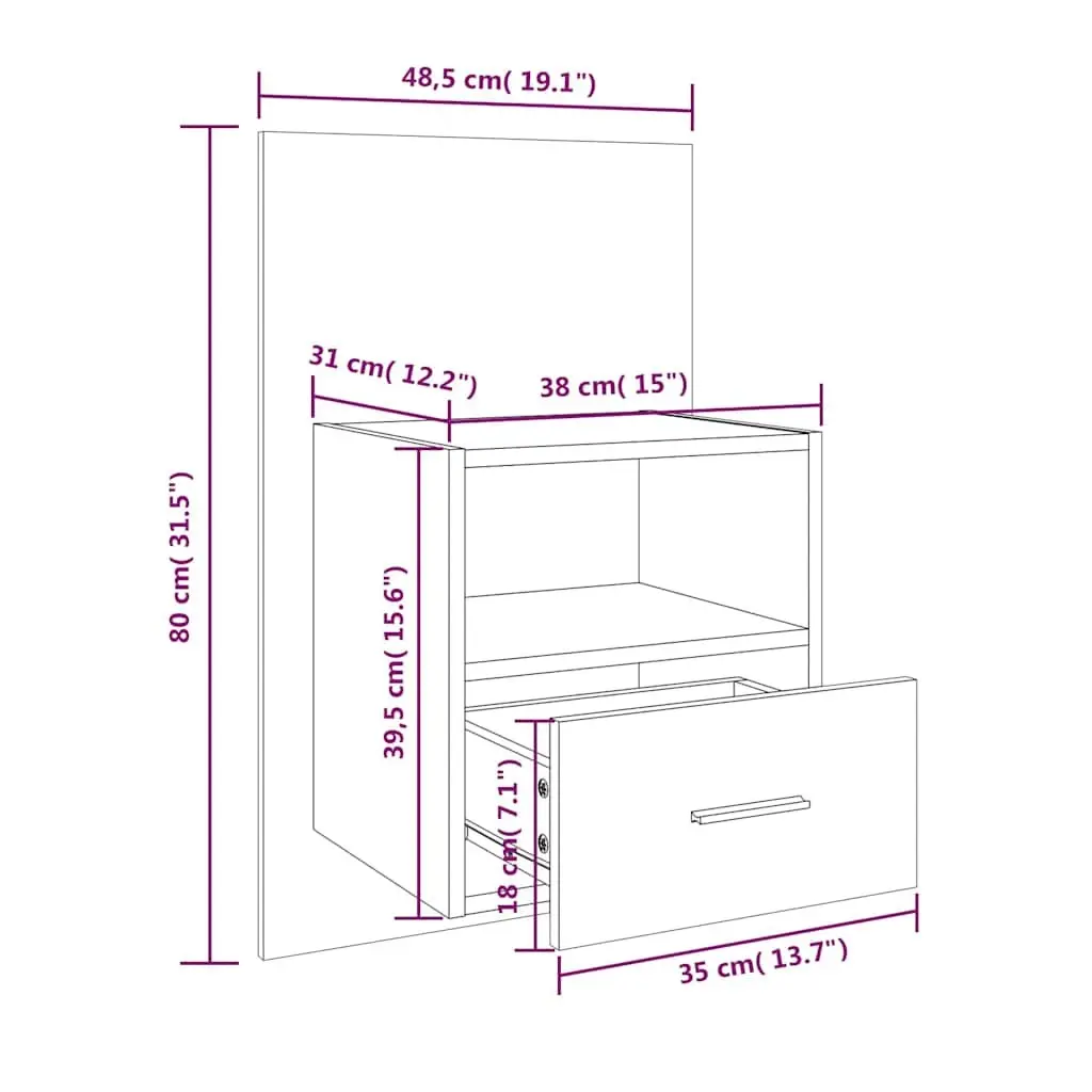 Wall-mounted Bedside Cabinet for Bedroom Black Floating Storage Drawer