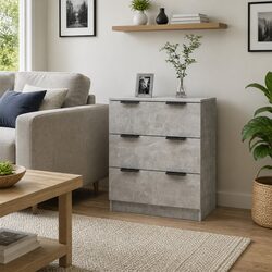Grey Engineered Wood Sideboard - 60x30x70 cm with 3 Drawers