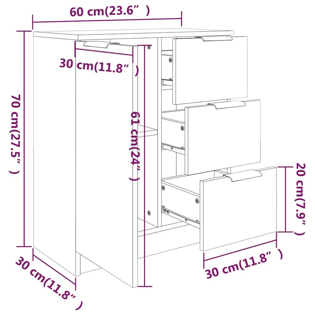 White Sideboard Cabinet 60x30x70 cm Storage Buffet Engineered Wood Furniture