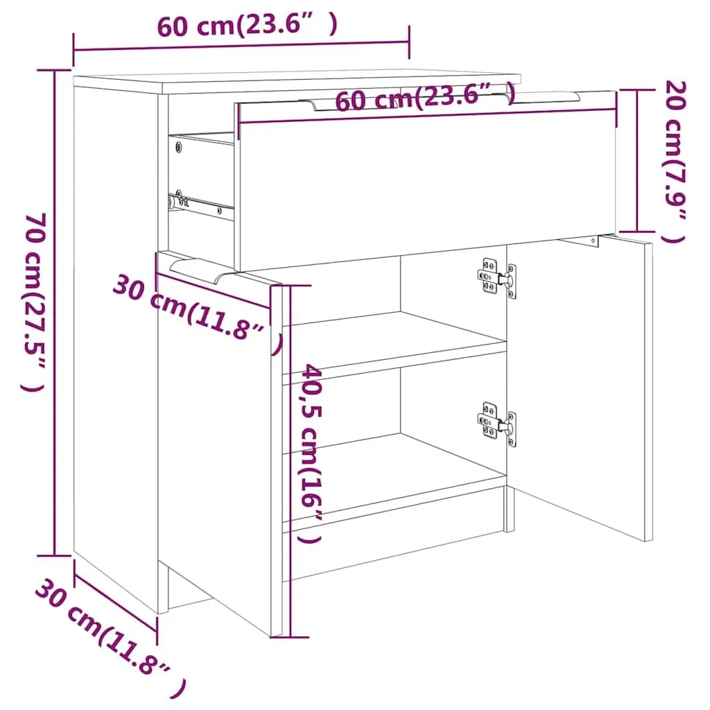 Sideboard for Storage White 60x30x70 cm with Drawer and Doors Display Furniture