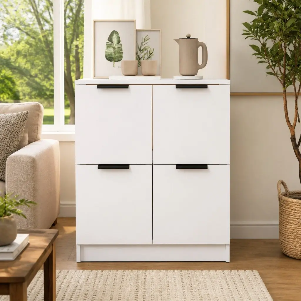 Sideboard Storage Cabinet for Home 60x30x70 cm White Engineered Wood 4 Doors