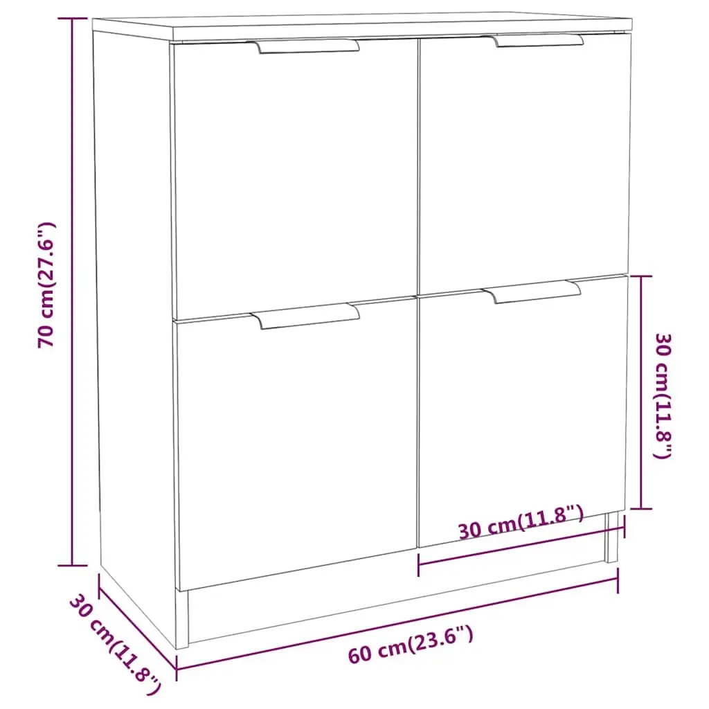 Sideboard Storage Cabinet for Home 60x30x70 cm White Engineered Wood 4 Doors