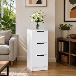 Storage Cabinet in White 30x30x70 cm - 3 Drawer Design