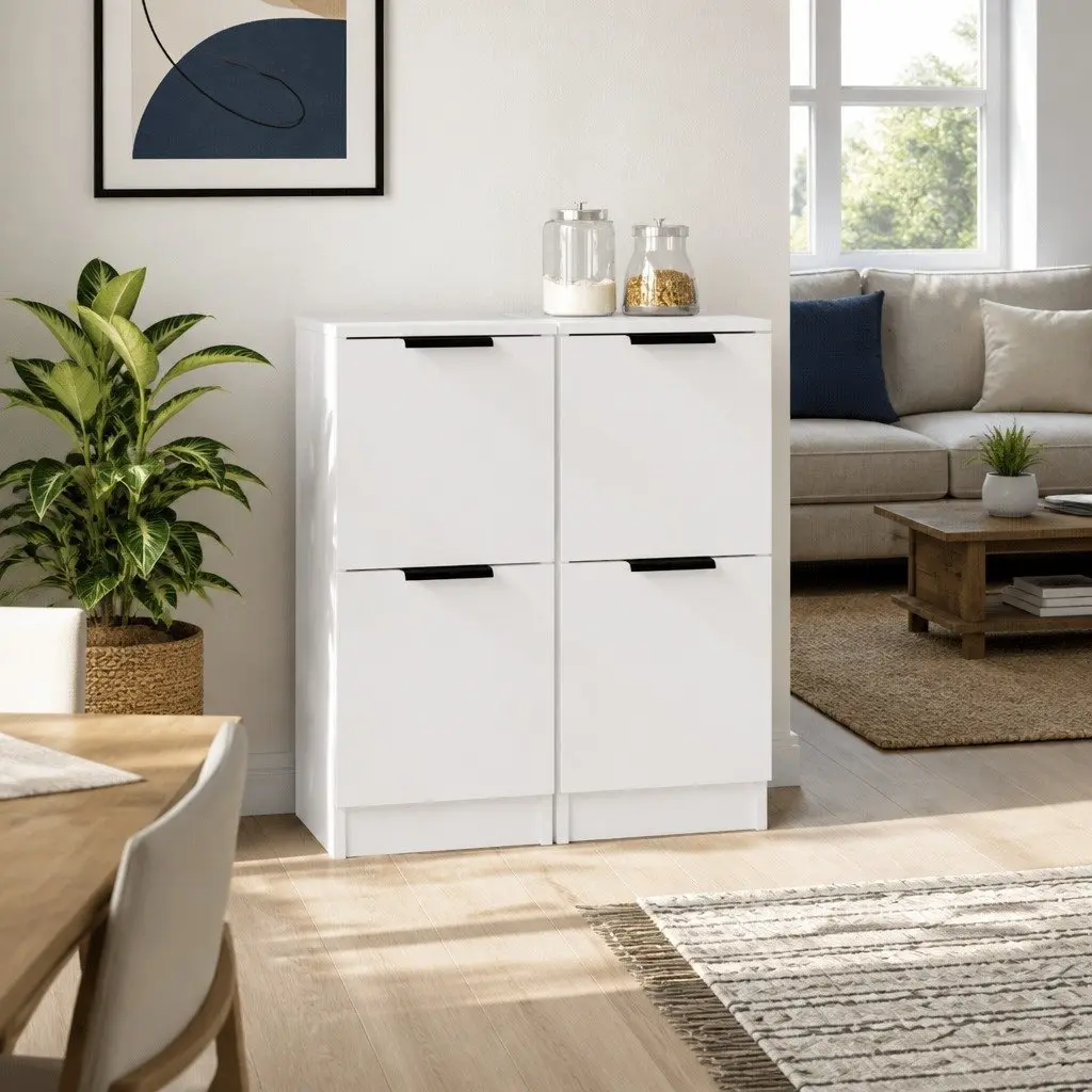 White Sideboard Cabinets Set, 30x30x70 cm, 2 pcs