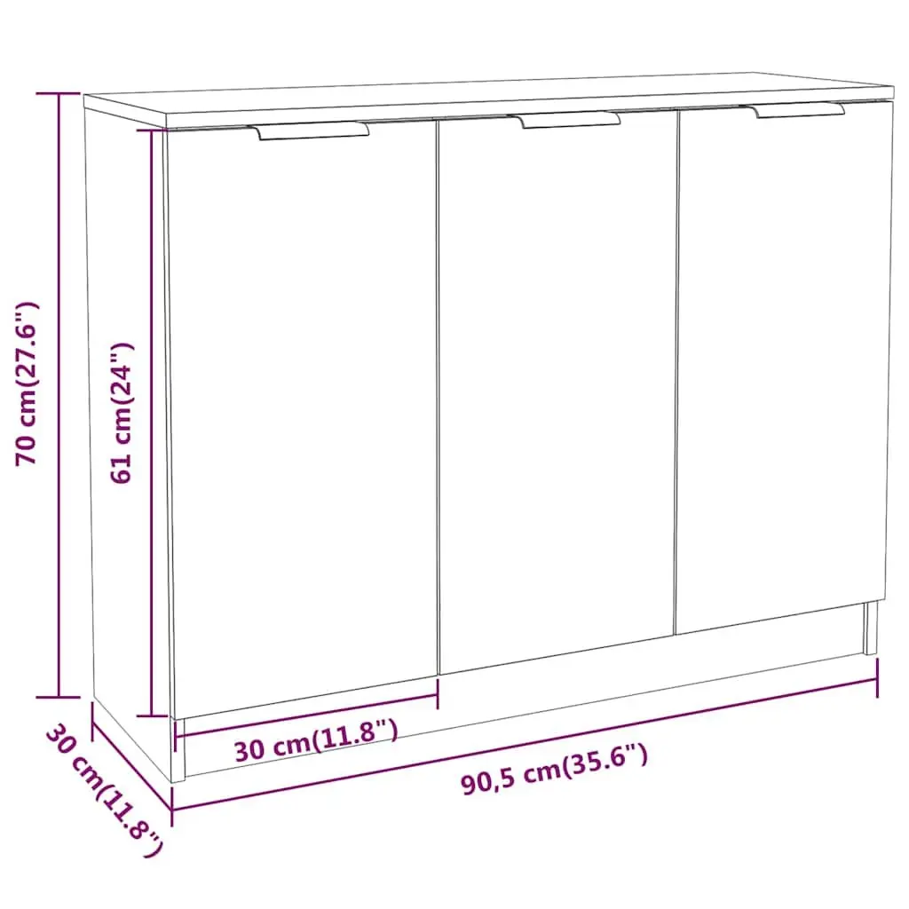 Sideboard White 90.5x30x70 cm Storage Cabinet 3 Doors Engineered Wood Furniture