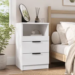 Factual White Engineered Wood Bedside Cabinet with Storage