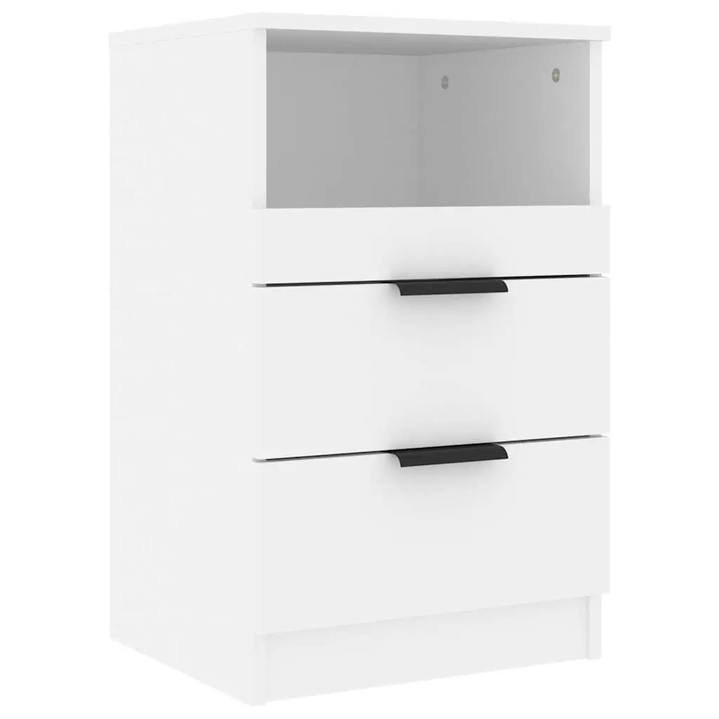 White Engineered Wood Nightstand Bedside Cabinet 2 Drawer 1 Compartment Storage
