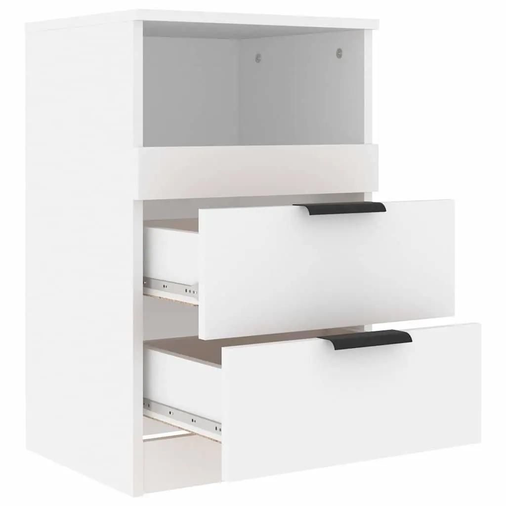 White Engineered Wood Nightstand Bedside Cabinet 2 Drawer 1 Compartment Storage