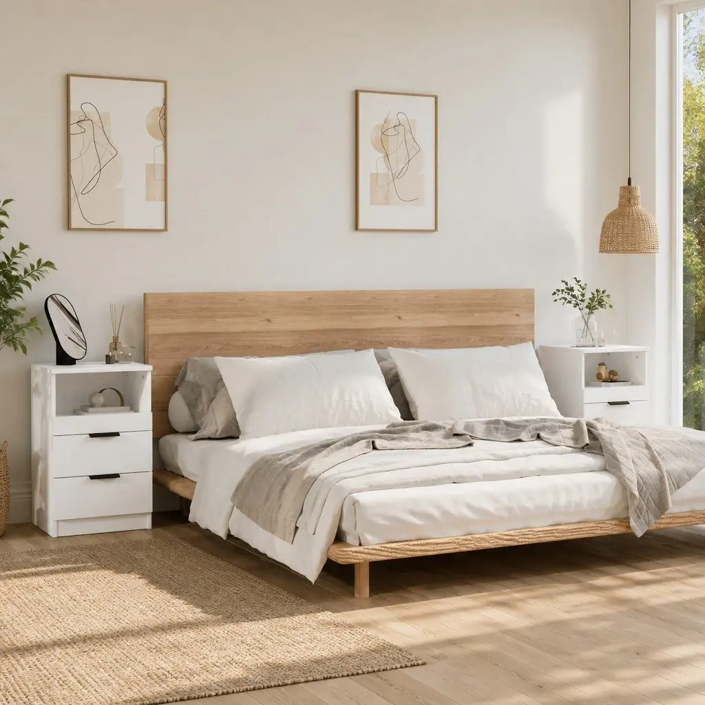 2 White Engineered Wood Nightstands