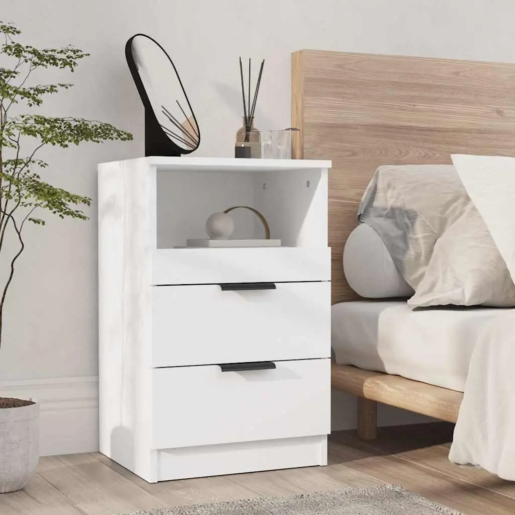 2 White Engineered Wood Nightstands