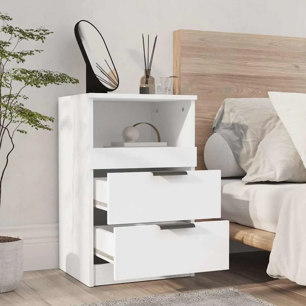2 White Engineered Wood Nightstands