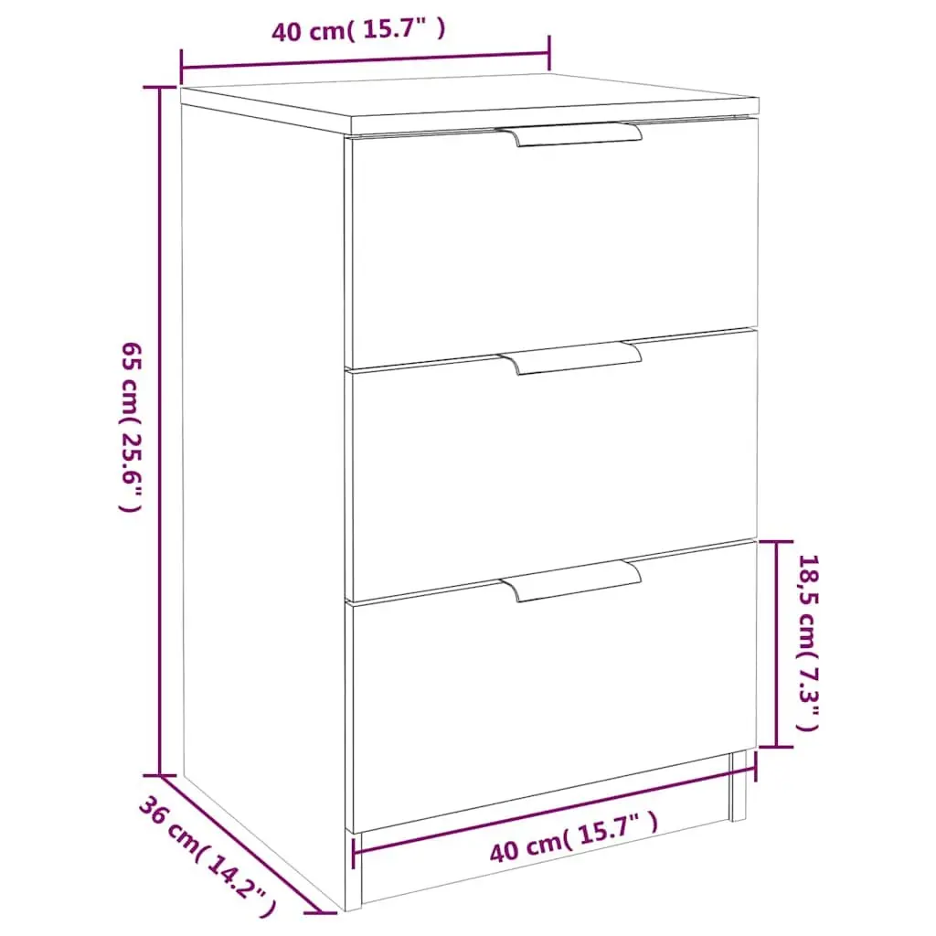 Bedside Cabinets 2 pcs White Bedroom Storage Drawers Nightstand 40x36x65 cm