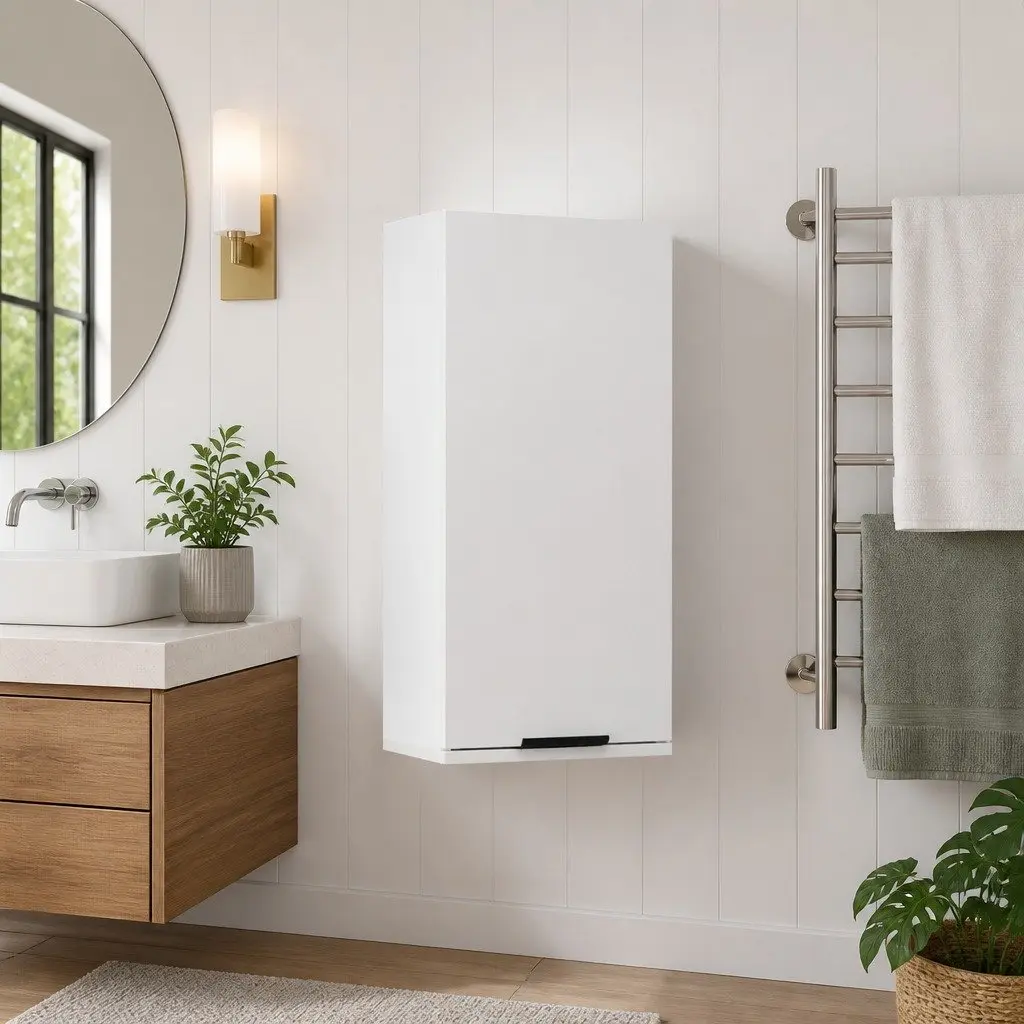 Bathroom Cabinet Wall-Mounted White Storage Unit 32x20x67cm