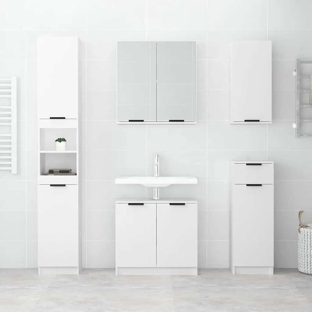 Engineered Wood Bathroom Storage Cabinet White 32x34x188.5cm Six Compartments