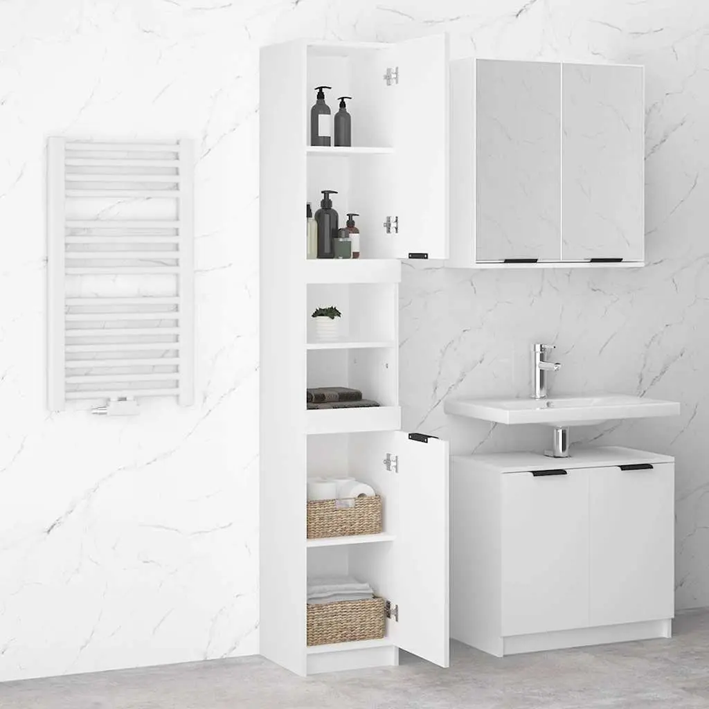 Engineered Wood Bathroom Storage Cabinet White 32x34x188.5cm Six Compartments