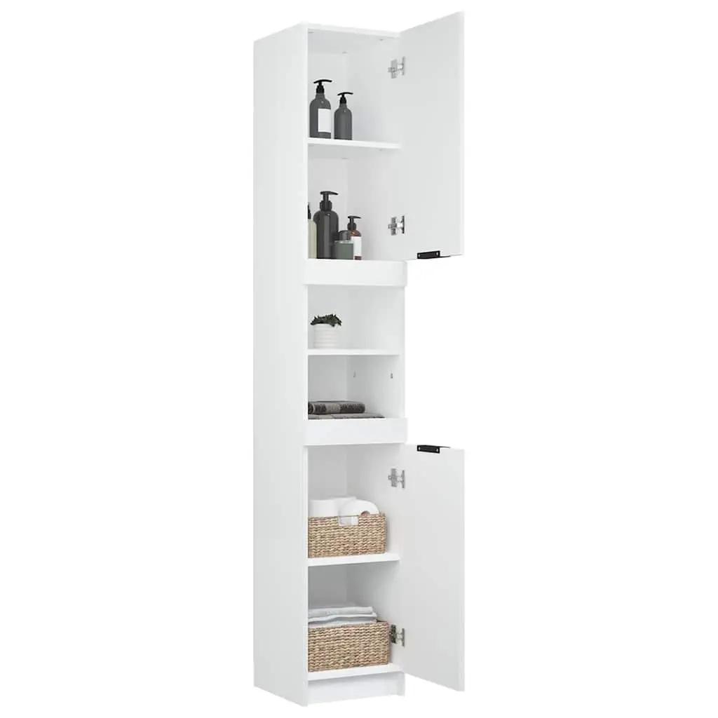 Engineered Wood Bathroom Storage Cabinet White 32x34x188.5cm Six Compartments