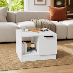 High Gloss White Coffee Table - 50x50x36 cm with Storage
