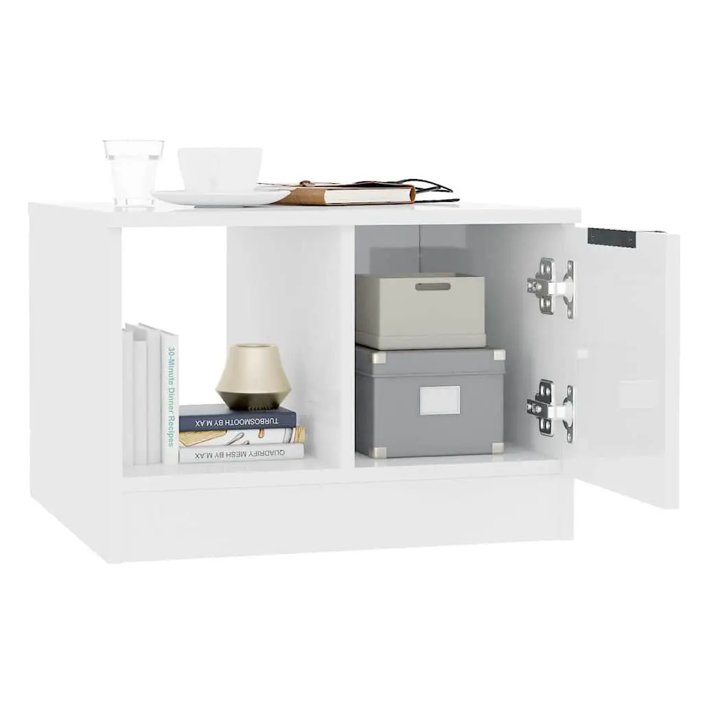 Coffee Table High Gloss White 50x50x36 cm Storage Compartments Living Room