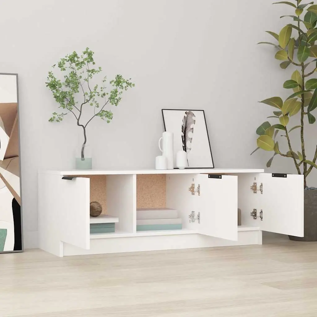 White TV Cabinet Engineered Wood Media Storage Unit 102x35x36.5cm for Living Room Organization