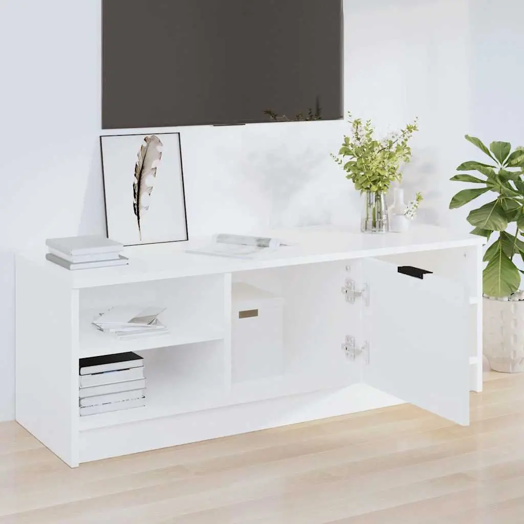 TV Cabinet White Engineered Wood Storage Unit for Living Room 102 x 35.5 x 36.5 cm