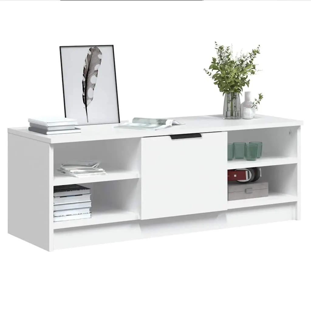 TV Cabinet White Engineered Wood Storage Unit for Living Room 102 x 35.5 x 36.5 cm