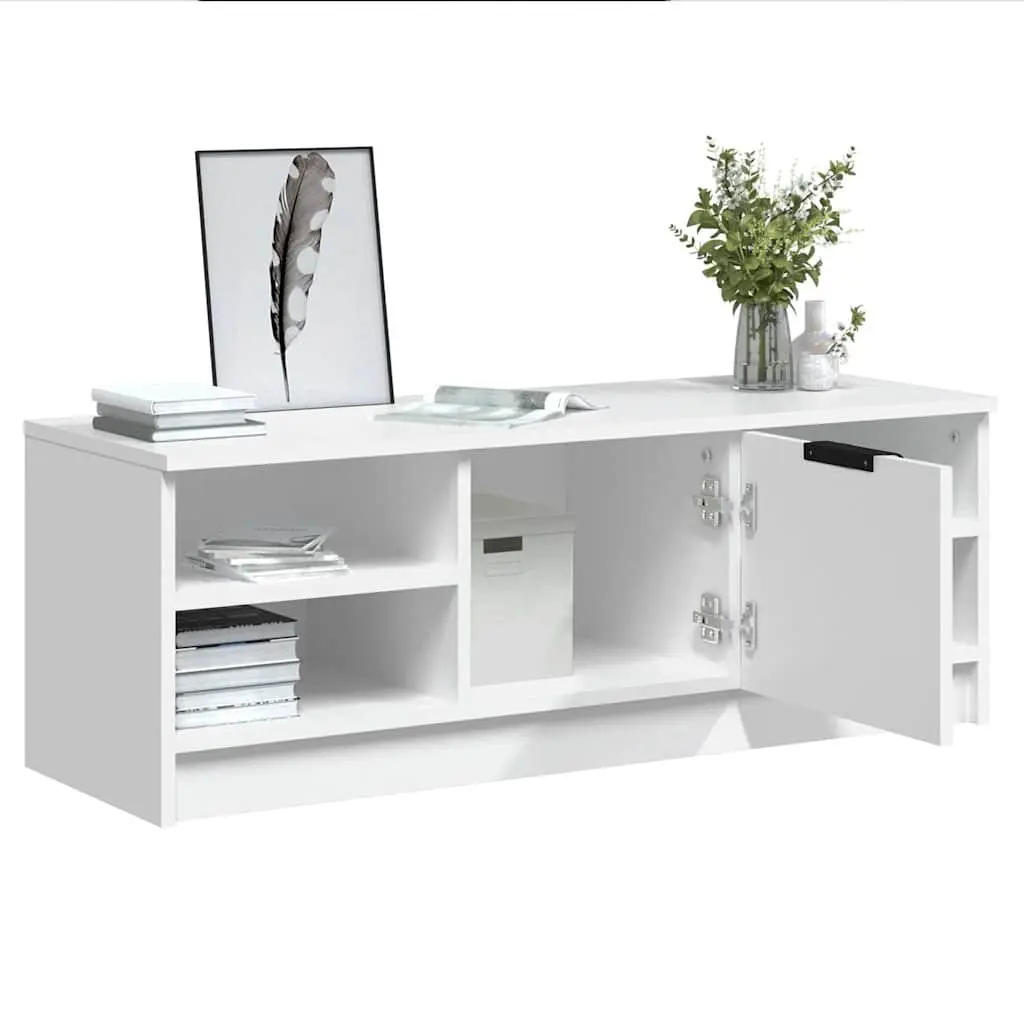 TV Cabinet White Engineered Wood Storage Unit for Living Room 102 x 35.5 x 36.5 cm