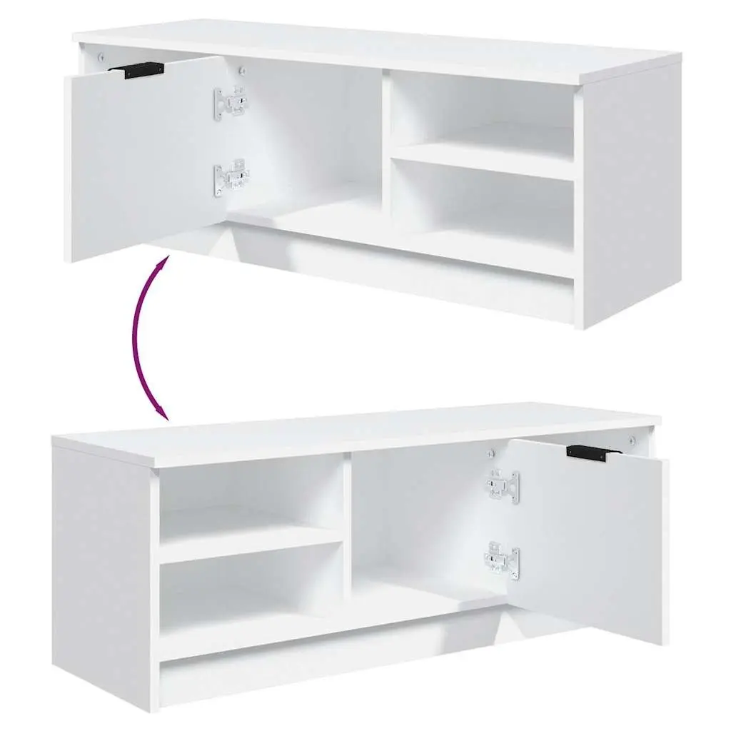 TV Cabinet White Engineered Wood Storage Unit for Living Room 102 x 35.5 x 36.5 cm