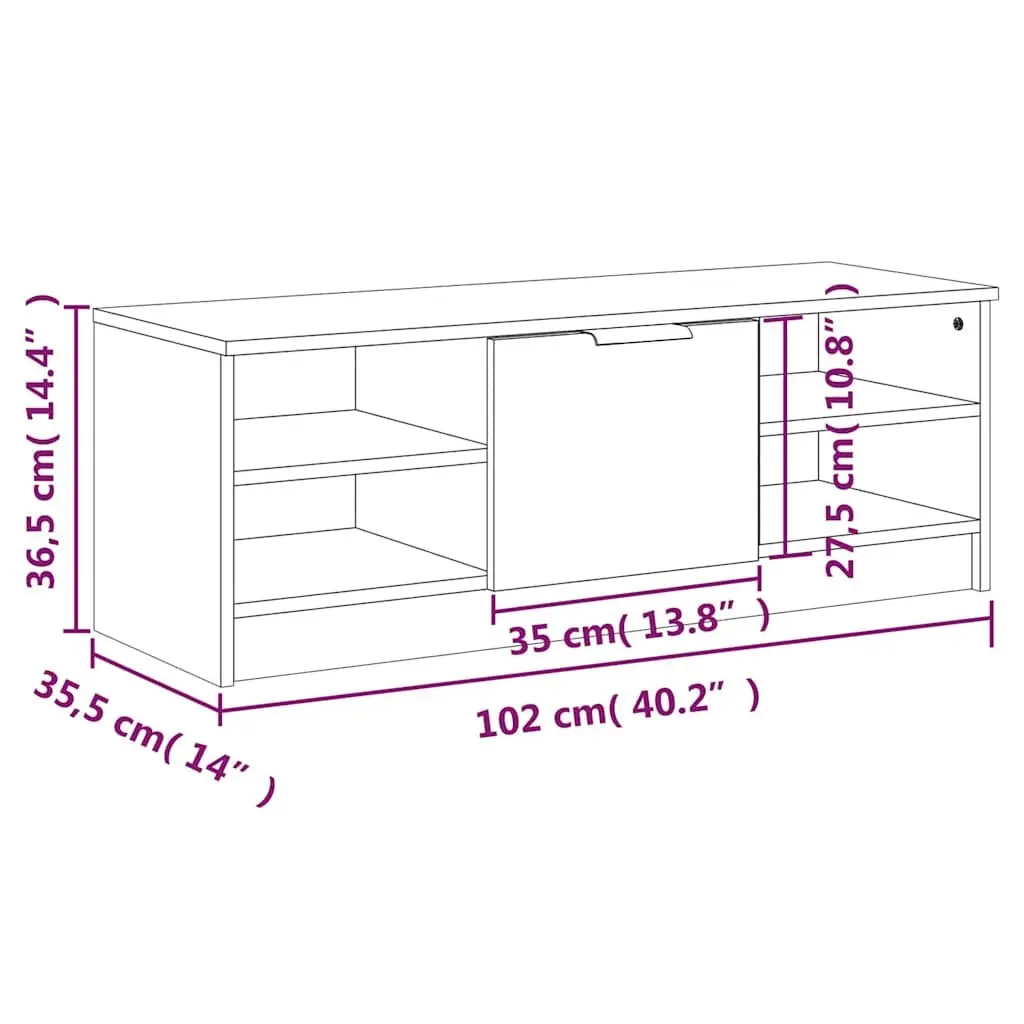 TV Cabinet White Engineered Wood Storage Unit for Living Room 102 x 35.5 x 36.5 cm