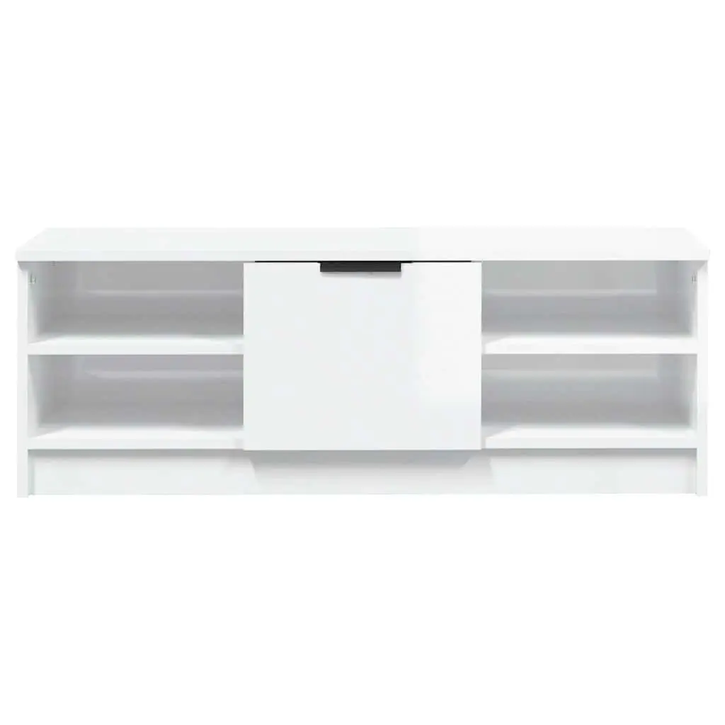 TV Cabinet for Living Room White High Gloss Engineered Wood Storage Unit Media Console 102 x 35.5 x 36.5 cm