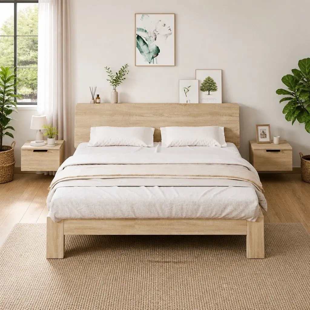 Wall-Mounted Bedside Cabinet 34x30x20cm Floating Storage Organiser Brown Oak