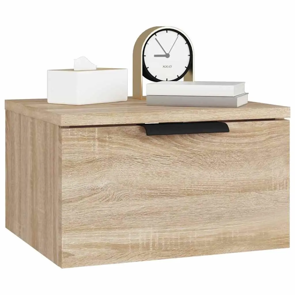 Wall-Mounted Bedside Cabinet 34x30x20cm Floating Storage Organiser Brown Oak