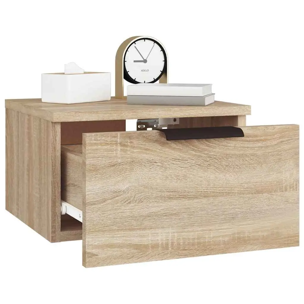 Wall-Mounted Bedside Cabinet 34x30x20cm Floating Storage Organiser Brown Oak