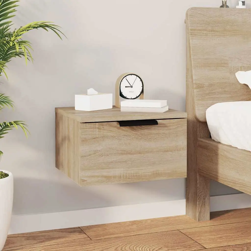 Wall-Mounted Bedside Cabinet 34x30x20cm Floating Storage Organiser Brown Oak