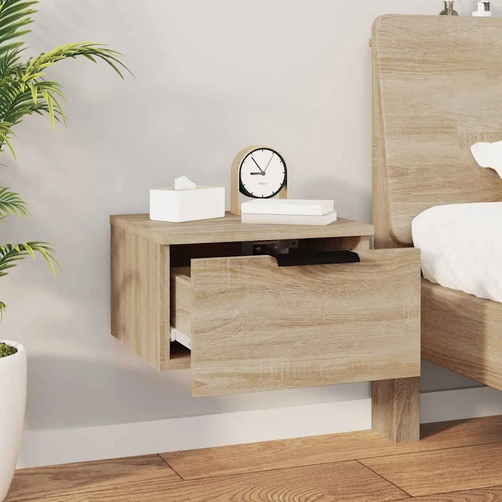 Wall-Mounted Bedside Cabinet 34x30x20cm Floating Storage Organiser Brown Oak