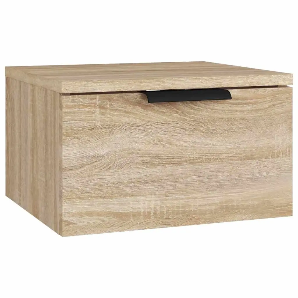 Wall-Mounted Bedside Cabinet 34x30x20cm Floating Storage Organiser Brown Oak