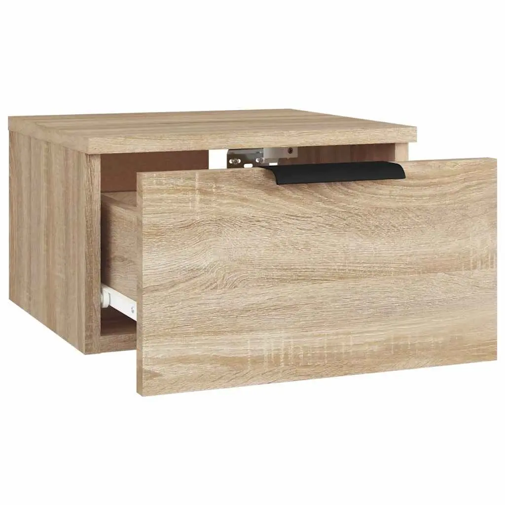 Wall-Mounted Bedside Cabinet 34x30x20cm Floating Storage Organiser Brown Oak