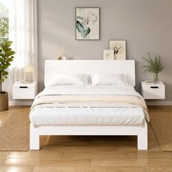 Wall-mounted Bedside Cabinets 2 pcs White Floating Storage Shelf Organiser