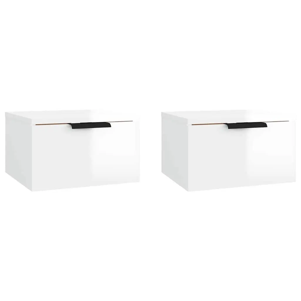 Wall-mounted Bedside Cabinets White Floating Storage Shelf Organiser 2 Piece